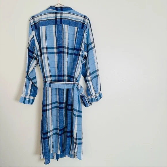 New Ralph Lauren Floral & Plaid Lightweight Linen Button Down Shirtdress Midi - Picture 14 of 15